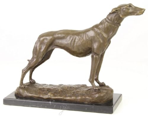 Casa Padrino Luxus Bronzefigur Windhund mit Marmorsockel Bronze/Gold/Schwarz H. 24,5 cm - Luxus Dekofigur