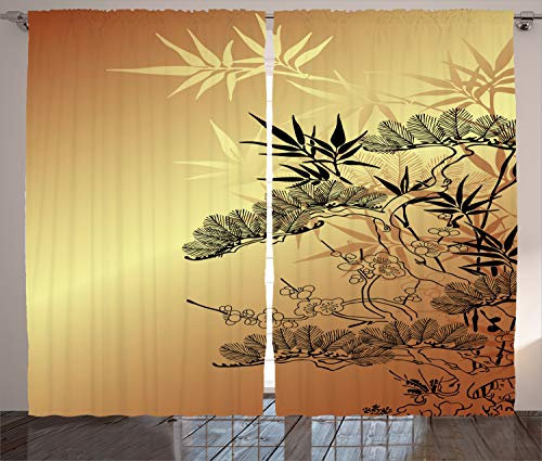 ABAKUHAUS Japonais Rideaux, Bambou Motifs, Décoration Intérieure Accent Ensemble de 2 Panneaux, 280 cm x 175 cm, Sépia Noir