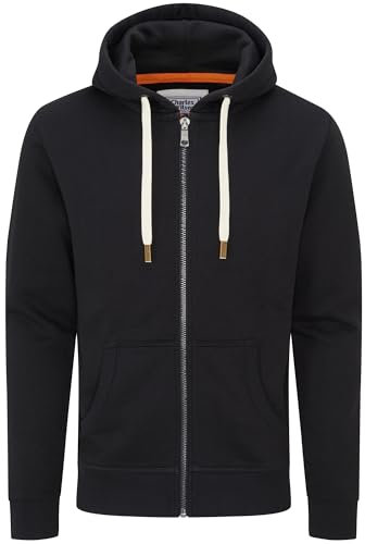 Charles Wilson Felpa Original da Uomo con Cappuccio in Misto Cotone con Zip (Large, Black (0819))