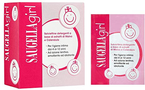 Saugella Girl, Intime-Schutz- und Beruhigungstücher, pH 4,5, mit Ringelblumenextrakt, geben Frische, optimal für Mädchen im Vorpuberalter, für den täglichen Gebrauch, 10 Stück