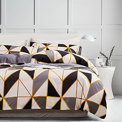 Bettwäsche Karostreifen 200x220 Schwarz Grau Weiss Bettbezug Set Microfaser Bettgarnitur Deckenbezug Doppelbett- 1 Bettbezug 200 x 220 cm + 2 Kissenbezüge 80 x 80 (GJHU,200 x 220)