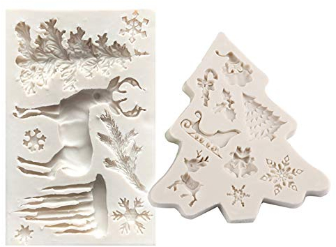 TheStriven Moldes de Fondant de Navidad Navidad Moldes de Hornear Árbol de Nieve Árbol de Navidad Reno Santa Candy Chocolate Moldes de Silicona Herramienta de Horneado para la Fiesta de Año Nuevo