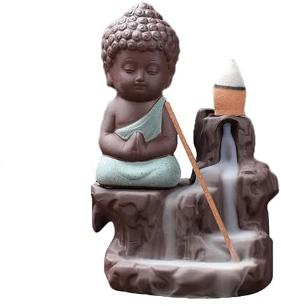 Mayco Bell Little Monk - Porta incenso in porcellana e ceramica, colore: azzurro