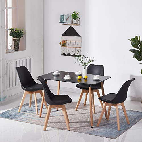 H.J WeDoo Esszimmergruppe mit Esstisch und 4 Essstühlen, Rechteckig Esstisch mit 4 Esszimmerstühle Geeignet für Esszimmer Küche Wohnzimmer, Schwarz Esstisch und Stühle