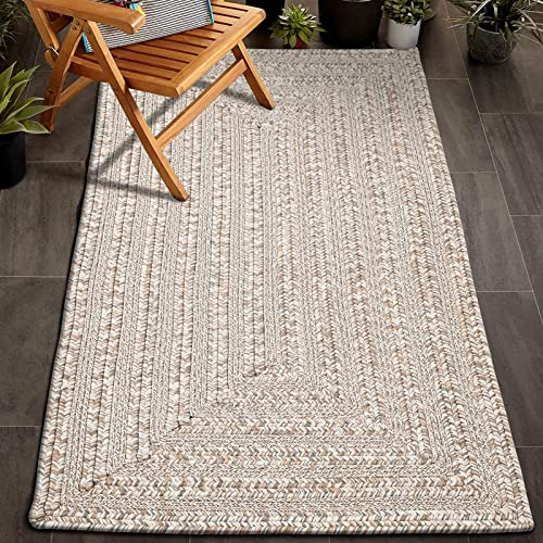 DECOMALL In- und Outdoor Teppich Geflochte Handgemacht Außenteppich Beige 70x140cm