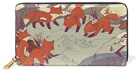 Mignon Renard des Neiges Portefeuille pour Femme en Cuir Pochette Zipper Porte Monnaie Titulaire de la Carte de Crédit pour Téléphone Fille Garçon