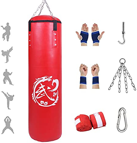 4FT Set sacco da boxe - 120cm sacchi da boxe pesanti per adulti, pelle PU di alta qualità, kickboxing per arti marziali, allenamento MMA, Punch sandbag per allenamento fitness boxe (senza riempimento)