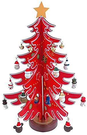 Weihnachten Deko Baum Mini Weihnachtsbaum DIY Miniatur Christbaum Künstlich Tannenbaum Rot Grün Weihnachtsdeko Holz Weihnachtsschmuck Stehend Christbaumschmuck Holzdeko Zimmer Fensterbank Tisch