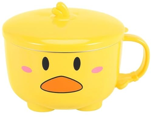 Tbkoly Duck Ramen Noodles Bowl with Lid Cute Steel Kitchen Fruit Rice Soup Double-Layer Bowl Tableware