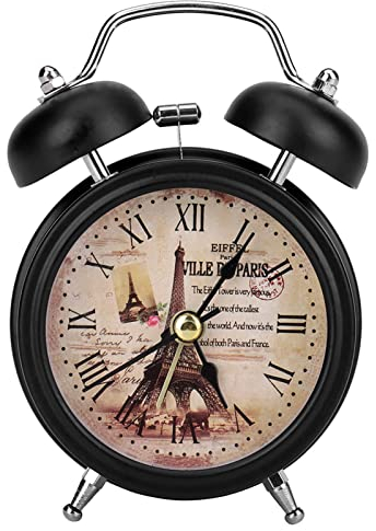 Yctze Vintage-Wecker, Mini-Metall-Digitalwecker Stumm mit Lichtern Funkelnde Glocke f¨¹r Schlafzimmer Sch¨¹ler Wei? Altmodischer Wecker Altmodischer Wecker(Schwarz)