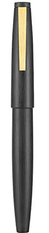 Jinhao 80 Black Fiber Brushed Fountain Pen, Ultra Fine Nib with Converter and Small Pen Bag Set (Golden Clip)