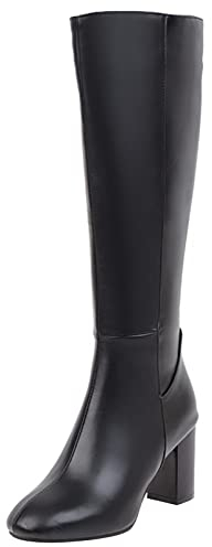 Stivali da Donna a Metà Polpaccio con Tacco Alto, Stivali da Vestito Tacco a Blocco Zip Punta Rotonda Boots Eleganti, 23519Lef Nero Numero 34 EU