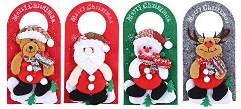 Fybida Colgador de Puerta de Navidad de 4 Uds., Bonitas Decoraciones de Pomo de Vacaciones, Pomo de Puerta Interior, Adorno de Navidad para el Hogar, Hotel, Puerta, Ventana