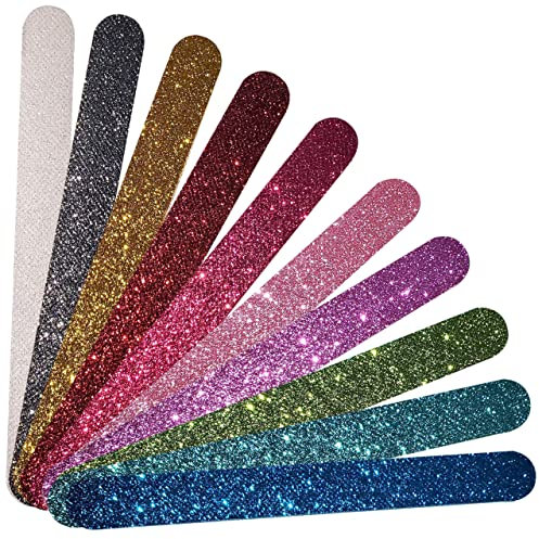 JQTOP Bandes de limes à ongles colorées à paillettes – Polissoirs à ongles pour manucure et pédicure – Limes double face pour façonner et lisser les ongles des orteils et des doigts (standard, 10)