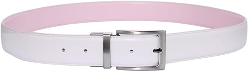 JUSTINREESS ENGLAND Ceinture réversible en cuir véritable pour homme - 3,2 cm - Ceinture décontractée à 2 côtés avec boucle réglable anti-rayures en alliage de zinc, Blanc/rose, taille 38 (EU 40)