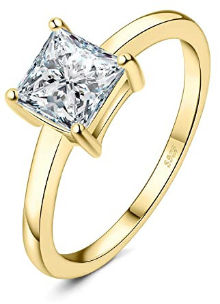 JewelryPalace Klassisch Prinzessschliff 1ct Zirkonia Solitär Promise Ring Damen, Schmuck Set, Verlobungsring Damenring Silber 925 mit Stein Frauen, Simulierte Diamant Jubiläum Eheringe Vergoldet 62