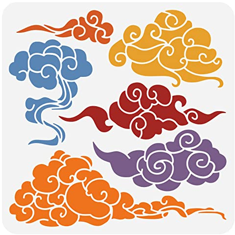 BENECREAT Chinesische Wolken Malschablonen, 30x30 cm/11.81x11.81 Zoll Orientalische Kunststoff-Dekorationsvorlage Zum Selbermachen, Gravur, Scrapbooking
