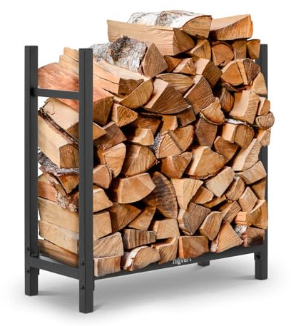 Hillvert Kaminholzregal außen innen Brennholzregal Kaminholzunterstand, Karbonstahl, Schwarz, 60 x 25 x 61.5 cm