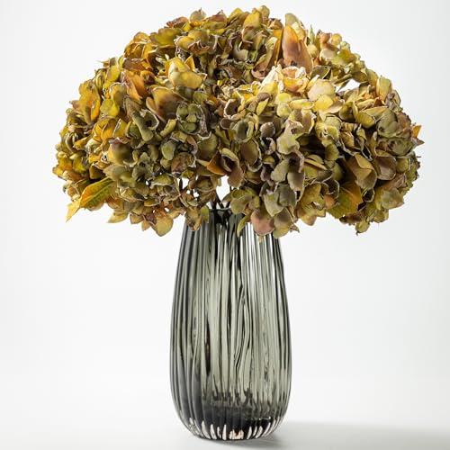 TOPIA Seiden-Herbstblumen, künstliche Hortensien, getrocknete Hortensien, Blumenstrauß, getrocknete Blumen, Herbstdekorationen für Büro und Zuhause (6 Stück) (grün)