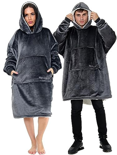 Lions Oversized Hoodie Blanket Men Women, Ultra Soft Sherpa Fleece Warm Cosy Wearable Throw Sweatshirt Snuggle Oodies for Adults Teens with Big Pocket - Charcoal