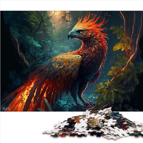 Für Kinder Puzzle Mystischer Phönix 1000-teiliges Holzpuzzle, Lernspielzeug für Kinder und Erwachsene, herausfordernde Puzzles in der Größe (50x75 cm)