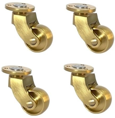 4 Stück Rollen 25mm massivem Messing Rad, 360° Stangenlos Schwenkbar, Bewegliche Räder, 1inch Gummirollen für Möbel, Rundes Stück Typ, Last 150kg, mit 12 Schrauben (Color : JinLun, Size : High)