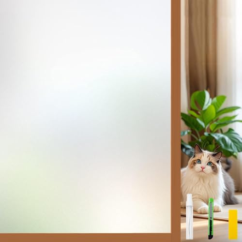 COUNTEWOL Fenster-Sichtschutzfolie, Milchglas-Fensterfolie, hitzeblockierend, Fenster-Tönungsfolie für Zuhause, nicht klebend, statisch haftend, entfernbar, mattiert, Badezimmertür, rein, 45 x 200 cm