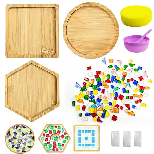 Tongboke 8 pièces Sous-Verre Mosaïque Kit, Bambou Tasse Sous-Verres, Mosaique Loisir Creatif, Mosaïque Décorez Sous-Verre, pour Activité Manuelle, Activités Familiales
