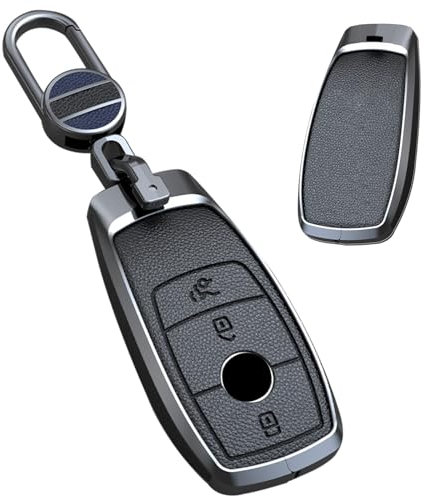 TECART Aluminiumlegierung Autoschlüssel Hülle Cover Passt für Mercedes Benz A C E S G Klasse GLC CLE CLA W177 W205 W213 AMG Schlüsselcover Zubehör Schlüsselanhänger 3 Taste Schwarz A