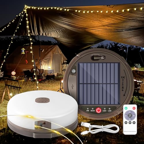 HELESIN Catena luminosa da campeggio arrotolabile, 12,8 m, 128 LED, per esterni, ricarica USB IP44, impermeabile, per campeggio, giardino ed escursionismo