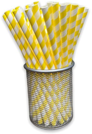 Lot de 1 000 pailles biodégradables jetables pour smoothie, anniversaire, mariage et Noël – Pailles recyclables de 8 mm pour milkshake, smoothie, boissons froides (jaune et blanc)