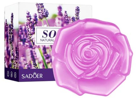 Natural Savon Lavande, 100g Savon aux Huiles Essentielles de Plantes, Savon de Parfum de Fleur, Barres de Savon Solide, Savon de douche, pour tous les types de peau, avec Filet Moussant