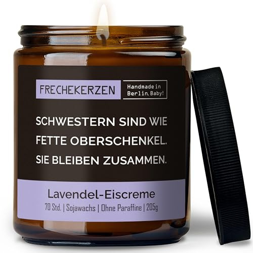 Lustige Duftkerze mit Spruch für Geschwister | Handgemacht aus Sojawachs | In Geschenkbox | Originelles Geschenk zum Geburtstag für Bruder & Schwester, Zwillinge |Lavendel-Eis