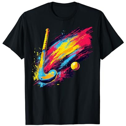 Bunt bemalter Feldhockeyschläger auf künstlerischem Feldhockey T-Shirt