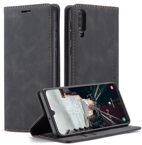 Cracedily Handyhülle für Samsung Galaxy A50 Hülle, Klapphülle Premium Lederhülle Klappbar Flip Case Tasche Magnet Kartenfach Standfunktion Klapphülle Schutzhülle für Samsung A50 Handyhülle, Schwarz