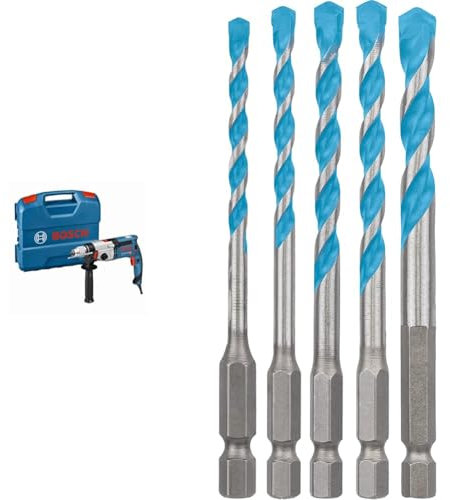 Bosch Professional GSB 24-2 - Taladro percutor (1100 W, 2 velocidades, Ø max perforación hormigón 22 mm, en maletín) + 5 piezas Set de brocas Expert HEX-9 MultiConstruction (para Hormigón, Ø 4-8 mm)