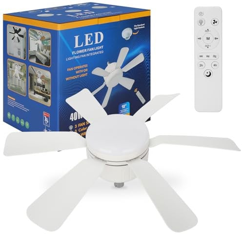 SAUGLAE Ceiling Fans with Lights and Remote Control, B22d Base, 3 Fan Speeds, 3 Colors stepless dimming, LED Ceiling Light for Bedroom, Living Room Kitchen, Living Room, Pack of 1