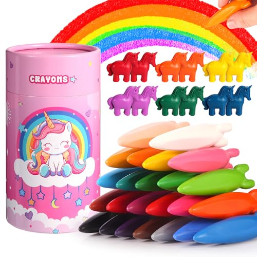 JYPS Licorne Crayons pour Les Tout-Petits, 36 Crayon de Couleurs Enfants avec Porte-stylo, Non Toxiques et Lavables Feutres Coloriage pour Bébé 1-3 an, Fournitures d'Art Kit Cadeaux pour 4-7an Filles