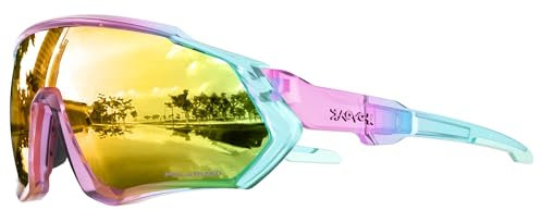 KAPVOE Polarizzati Occhiali Da Ciclismo UV400 Protezione TR90 Sportivi Occhiali Da Sole Donna Uomo Corsa MTB Bicicletta Bici Guida Pesca Golf Running Bicicletta 61 blu rosa