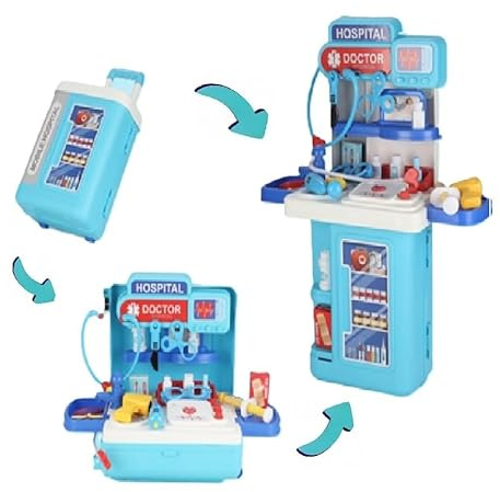 Serena & Jewel Doctor Kit for Pretend Medical Station Set for Kids, 2-in-1 Playset, Doctor Kit with Standing Table and Trolley for Girls Boys