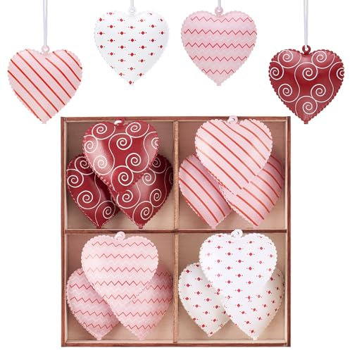 Valery Madelyn 12 Stück Metallherzen Anhänger, 5cm Herz Baumschmuck Deko für Valentinstag Hochzeit Frühlingsdeko Geschenk - Rot Rosa Weiß