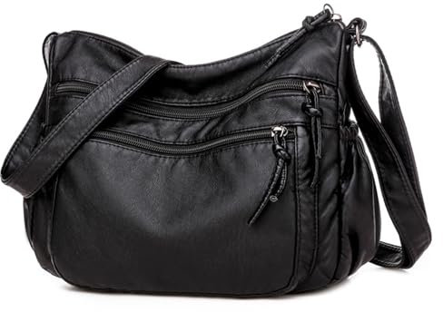 Rucksack Groß UmhäNgetasche Damen Schwarz Geldbörsen Handtaschen für Damen Vintage Umhängetasche Schultertasche Weiches PU- Leichte Handtasche Rucksack Reise Sportrucksack Mit (Black, One Size)