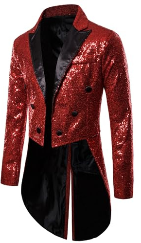 Herren-Smokingjacke mit glänzenden Pailletten, Reverskragen, Button-Down-Blazer, Smoking, Party, Club, Hochzeit, Abschlussball, Schwalbenschwanz-Anzug, Frack
