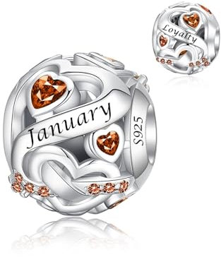 Alstiva Januar Loyalty Geburtsstein Charm 925 Sterling Silber 5A Zirkonia Charm Anhänger für Armband Bead Pendant für Europäische Armbänder Halsketten Schmuck Damen Frauen Mutter Geschenk