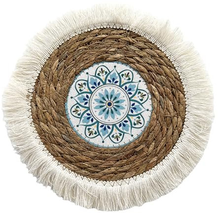 RALIYATX Pannello in tessuto, decorazione da parete in rattan, decorazione da parete in rattan, fatta a mano, rotondo, decorazione da appendere – 15