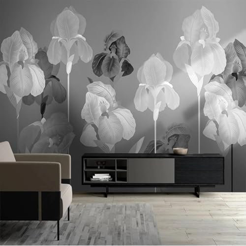 Tzxztt Fleurs Feuillage Noir Blanc Gris Papier Peint 3d Moderne En Soie GaufréE MatéRiau IdéAl Pour LeSalon Et La Chambre à Coucher-430cm×300cm