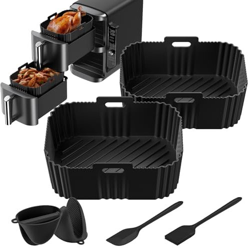 GlasFlength Molde Silicona Freidora de Aire para Ninja AF500EU, 2PCS Reutilizable Air Fryer Accesorios Moldes para Freidora de Aire para Ninja SL400EU/SL400UK, AF400EU/AF451EU9.5L, Tower T17088