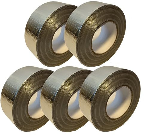 Alu Klebeband Pack 5 Rollen Aluminiumband 50mm x 45m Aluminium netzverstärkt hitzebeständig für Rohrisolierung Lüftungs- und Klimaanlagen Metallisches Dichtband