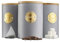 Cooks Professional 3 Piece Ribbed Tea, Coffee, & Sugar Cannisters with Air-Tight Bamboo Lids | Stainless Steel Kitchen Storage Bin Set | Modern & Stylish | Grey & Gold