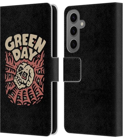 Head Case Designs Offizielle Green Day Skull Spider Graphics Leder-Wallet-Hülle Kompatibel mit Samsung Galaxy S25